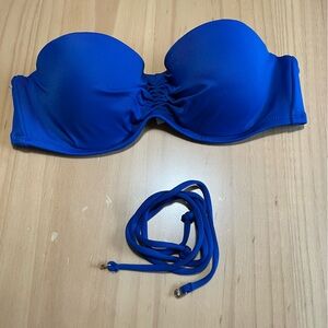 Victoria’s Secret, size 32B: The Flirt strapless bandeau swim bikini top in blue